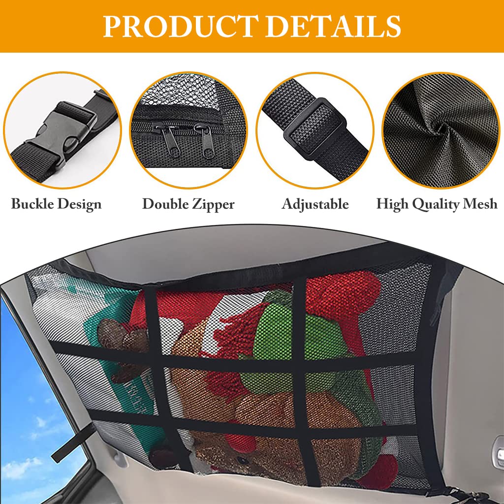 STHIRA Car Ceiling Storage Net, Upgraded Car Ceiling Cargo Net Pocket, 31.5''x21.5'' Strengthen Load-Bearing Adjustable Double-Layer Mesh Camping SUV Storage Bag for Tent Putting Quilt Toys Sundies STHIRA Car Ceiling Storage Net, Upgraded Car Ceiling Cargo Net Pocket, 31.5''x21.5'' Strengthen Load-Bearing Adjustable Double-Layer Mesh Camping SUV Storage Bag for Tent Putting Quilt Toys Sundies